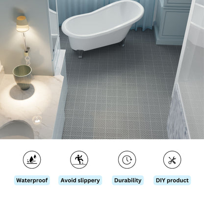 Interlocking Deck Tiles Plastic Waterproof Outdoor All Weather Anti-Slip Bathroom Shower Balcony Porch Strong Weight Capacity Upto 6613 Lbs, Rosette Pattern Pack Of 12 - Gray