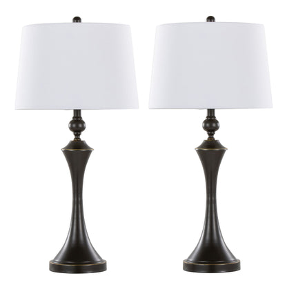 Flint - Contemporary Table Lamp Built In USB Port (Set of 2) - Oil Rubbed Bronze - White