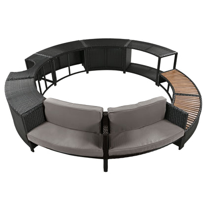 Spa Surround Spa Frame Patio Rattan Sofa Set With Storage Spaces, Mini Sofa And Comfortable Cushion For Patio, Backyard - Gray