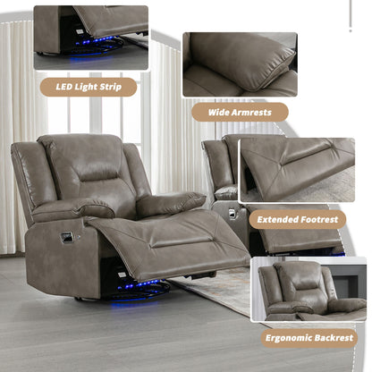 360ÔøΩÔøΩ Swivel And Rocking Home Theater Recliner Manual Recliner Chair With A Led Light Strip For Living Room - Gray