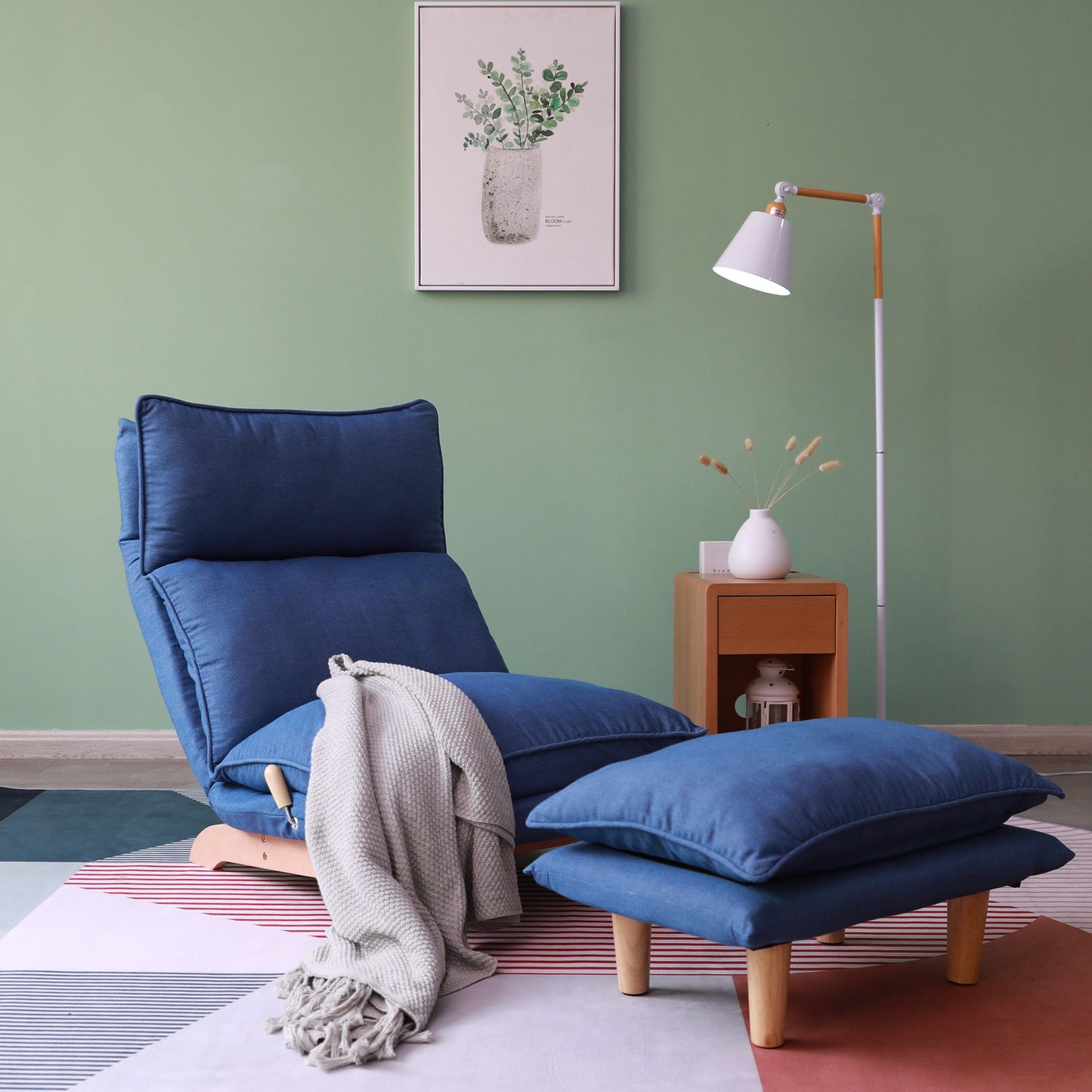 Single Lazy Sofa Chair Leisure Foldable Reclining Chair - Blue