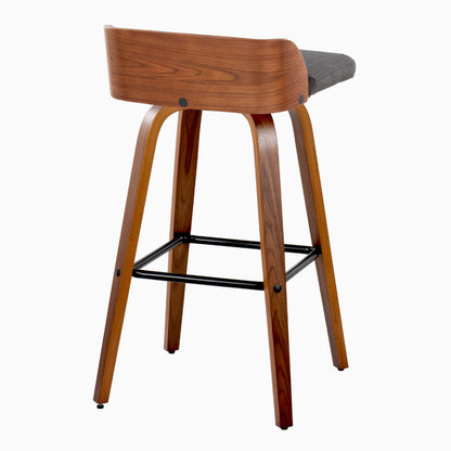 Maya - Mid-Century Modern Fixed Height Barstool With Swivel And Square Footrest (Set of 2) - Walnut / Charcoal