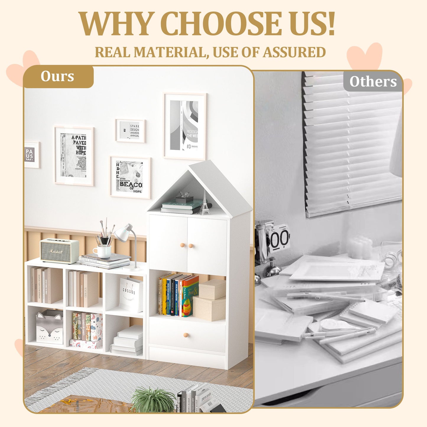 Versatile Kids Bookshelf With House-Shaped Design Multifunctional Storage, Durable - White