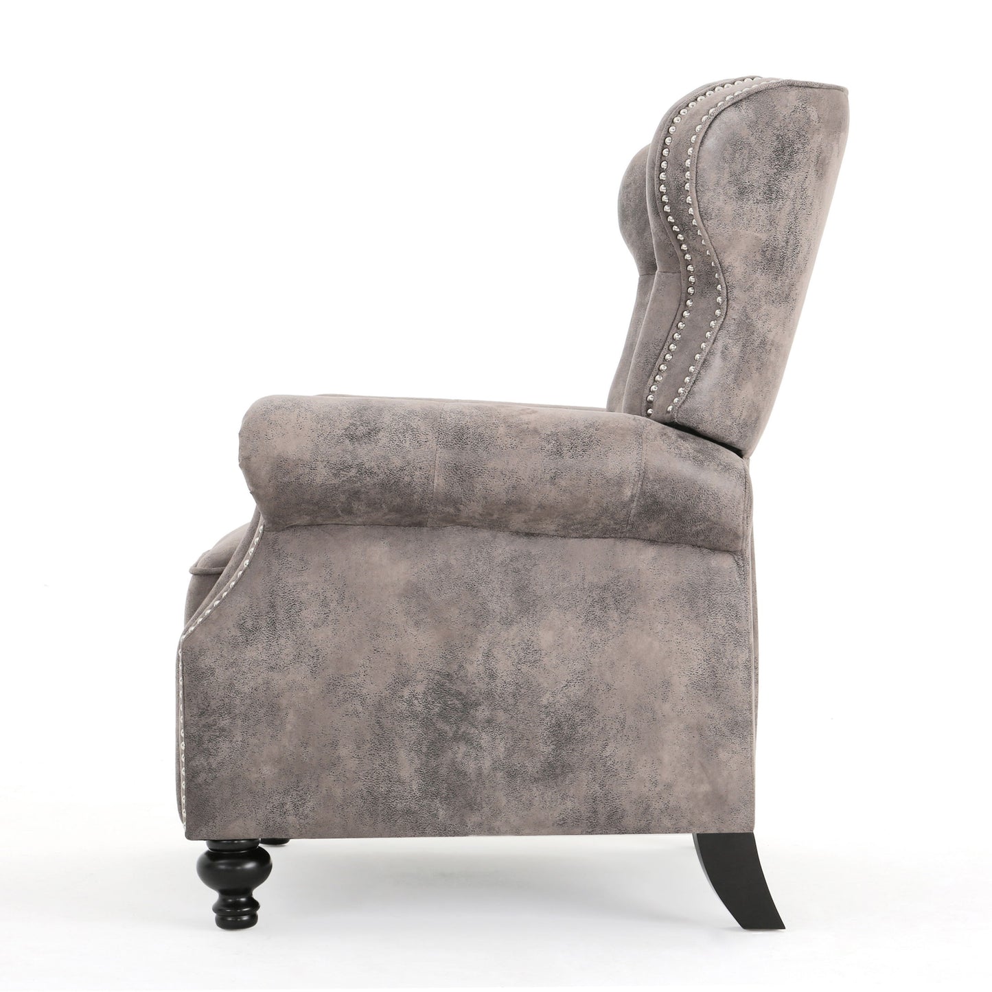 Accented Push Back Recliner Chair With Rolled Arms, Cocooning Comfort - Brown Gray