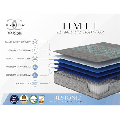 Comfort Care - 11" King Hybrid Mattress, Medium Comfort - Gray / Blue