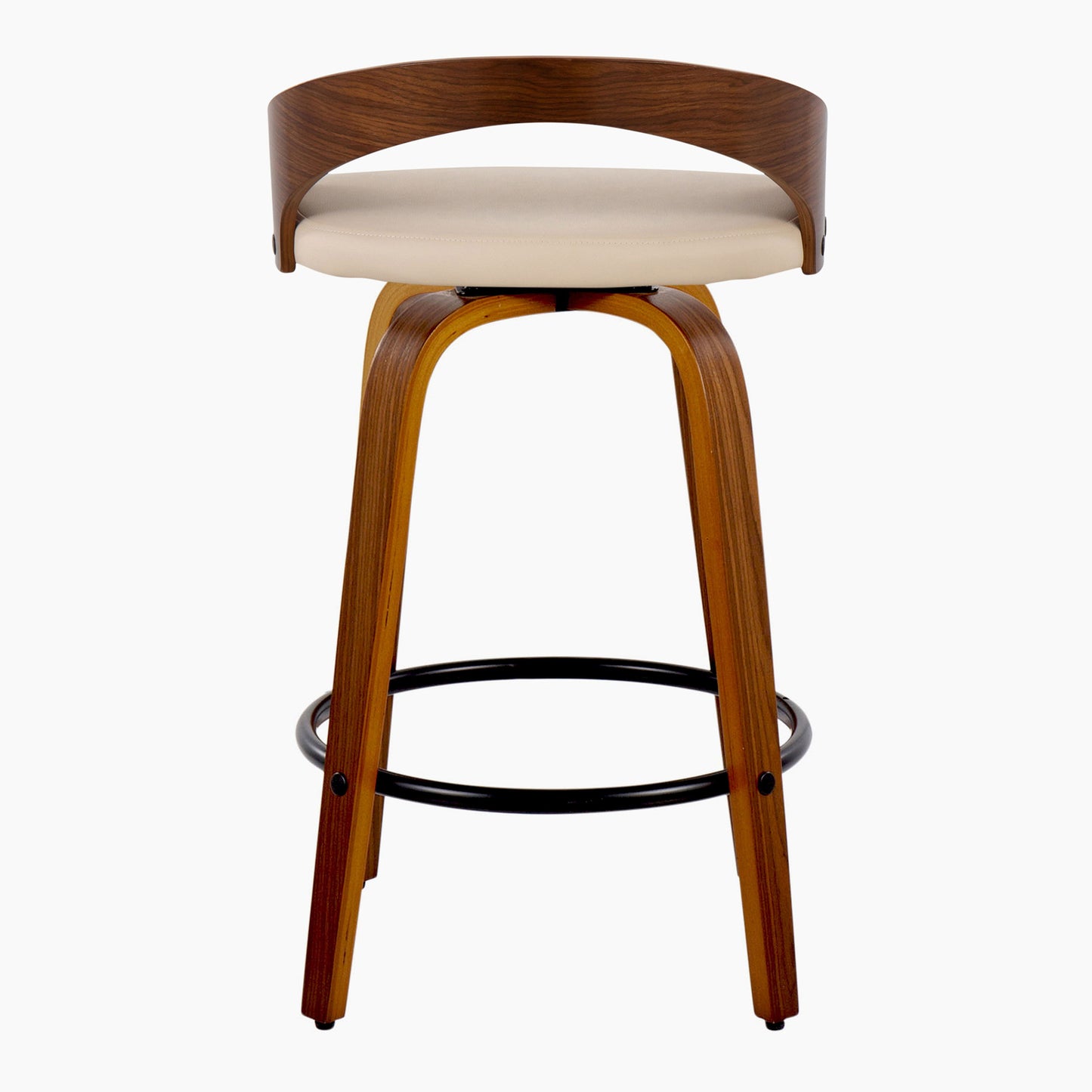 Grotto - Mid-Century Modern Fixed Height Counter Stool With Swivel & Round Footrest (Set of 2) - Walnut / Cream