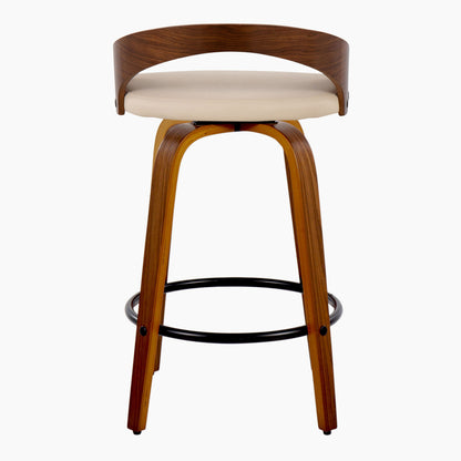 Grotto - Mid-Century Modern Fixed Height Counter Stool With Swivel & Round Footrest (Set of 2) - Walnut / Cream
