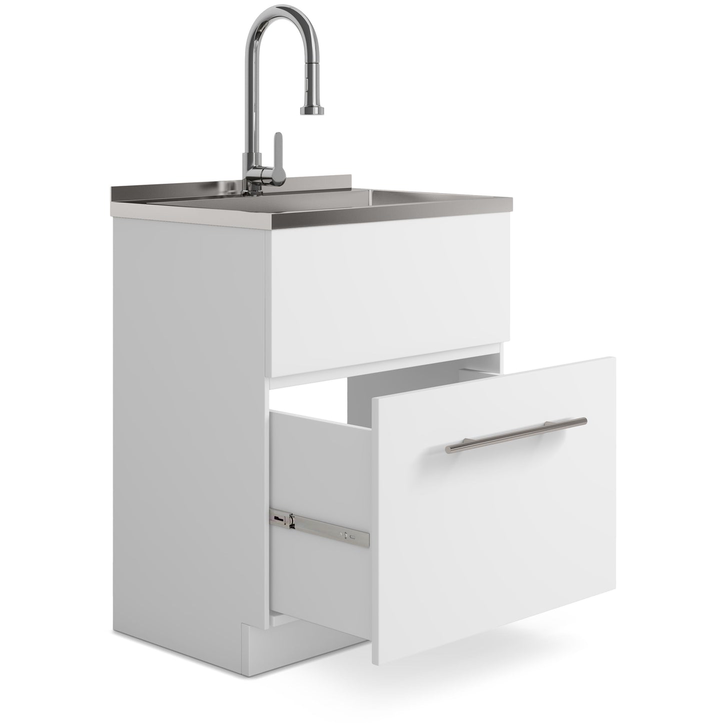 Metro - Laundry Cabinet & Faucet And Stainless Steel Sink - White
