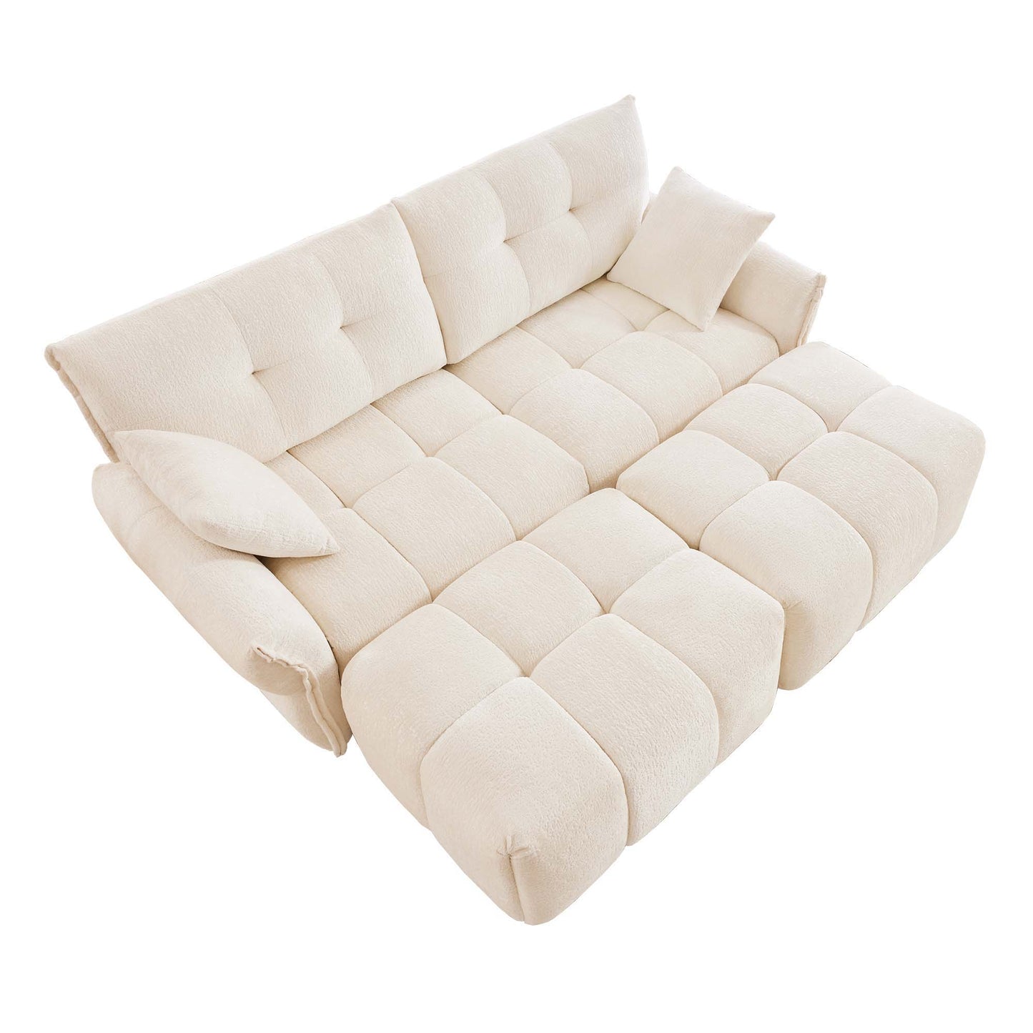 Cozy Plush 2 Seater Sofa Set With Ottomans And Throw Pillows - White