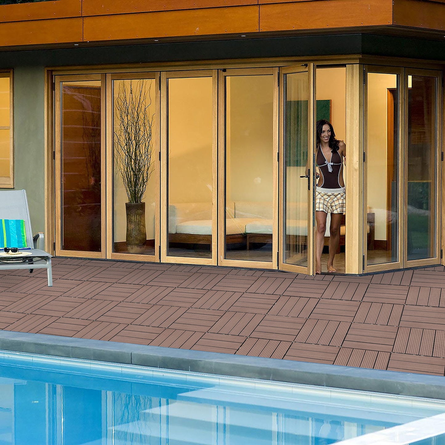 Wood Plastic Composite Deck Tiles (Set of 20), Sustainable Composite Decking Resist Rust, Water, Weather, Easy To Diy & Maintain, Ideal For Patios, Balconies, Rooftops - Coffee