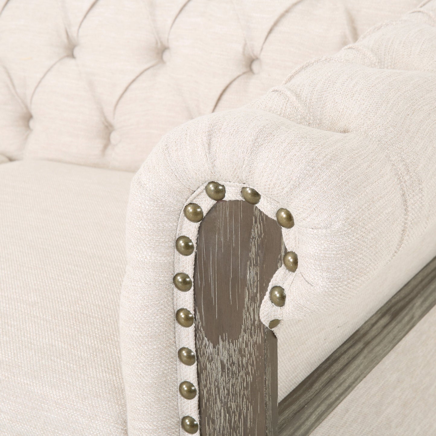 Comfy 3 Seat Sofa With Wooden Legs, Retro Style For Living Room - Beige