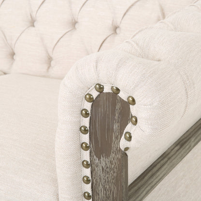 Comfy 3 Seat Sofa With Wooden Legs, Retro Style For Living Room - Beige
