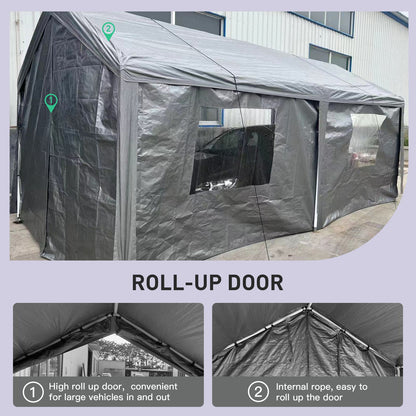 Carport, 10x20 Heavy Duty Portable Carport Garage Tent For Outdoor Storage Shelter - Gray