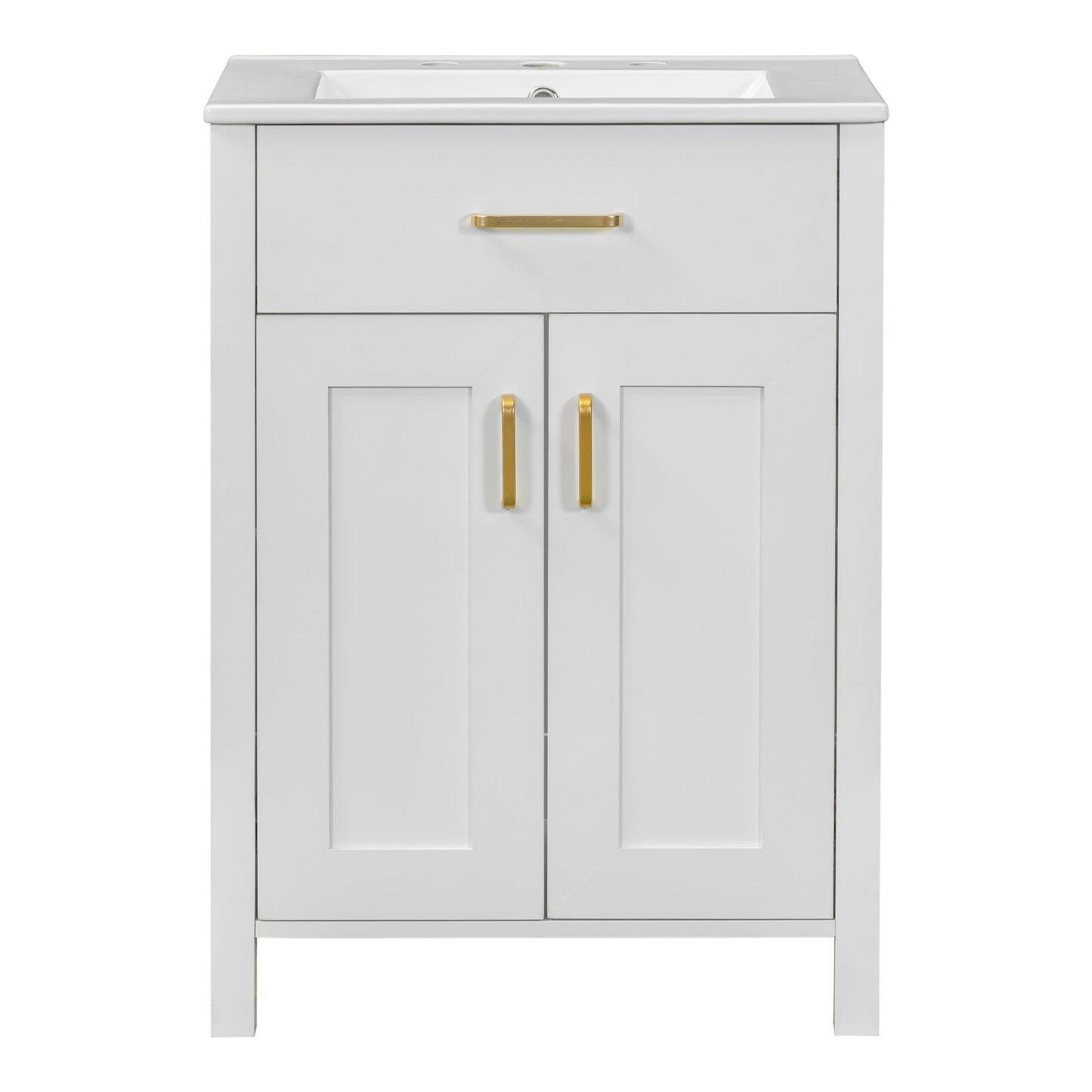 Bathroom Vanity Combo With Ceramic Sink, Luxurious Space-Saving Vanity, 2 Soft-Close Doors - Gold / White
