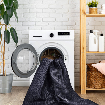 Maval - 9' X 12' Washable Area Rug - Black / Gray