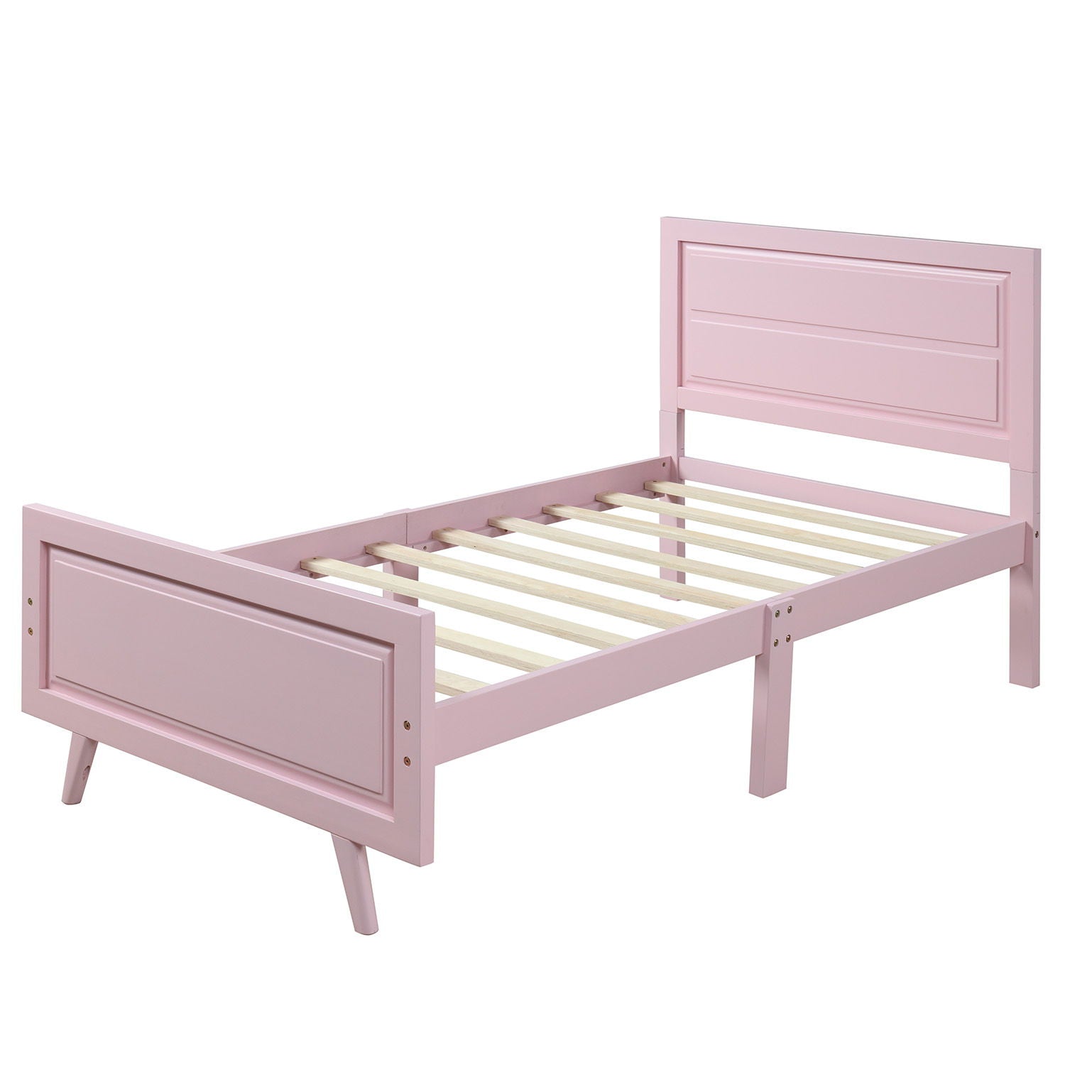 Twin Platform Bed Frame Mattress Foundation With Headboard And Slat Support - Pink