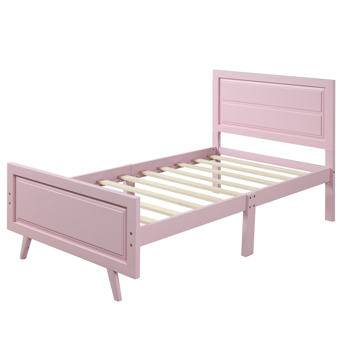 Twin Platform Bed Frame Mattress Foundation With Headboard And Slat Support - Pink
