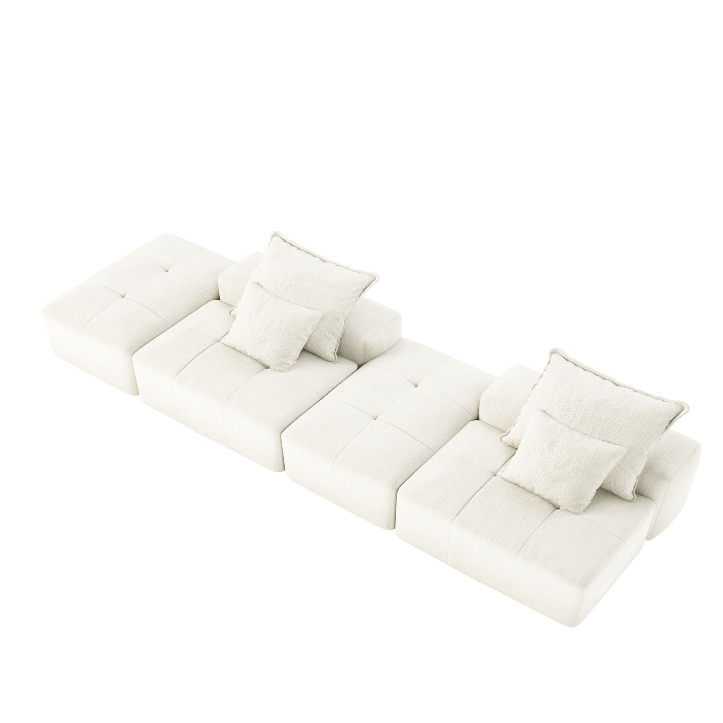 Modern Oversized Modular Sectional Sofa With 2 Ottoman And 2 Seat, Sparkling Chenille Fabric Soft Cushion Sofa With 4 Pillows, 4 Pieces Diy Combination Tufted Sofa, No Assembly Required - Beige
