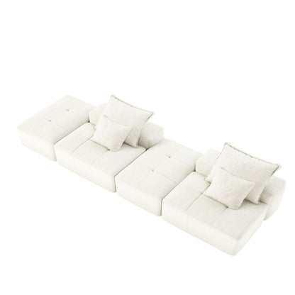 Modern Oversized Modular Sectional Sofa With 2 Ottoman And 2 Seat, Sparkling Chenille Fabric Soft Cushion Sofa With 4 Pillows, 4 Pieces Diy Combination Tufted Sofa, No Assembly Required - Beige