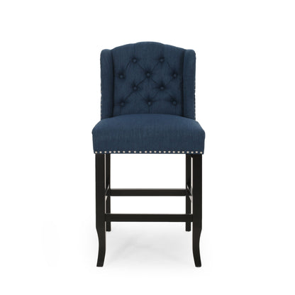 Solara - Fabric Tufted Counter Stool With Nailhead Accents (Set of 2) - Navy Blue
