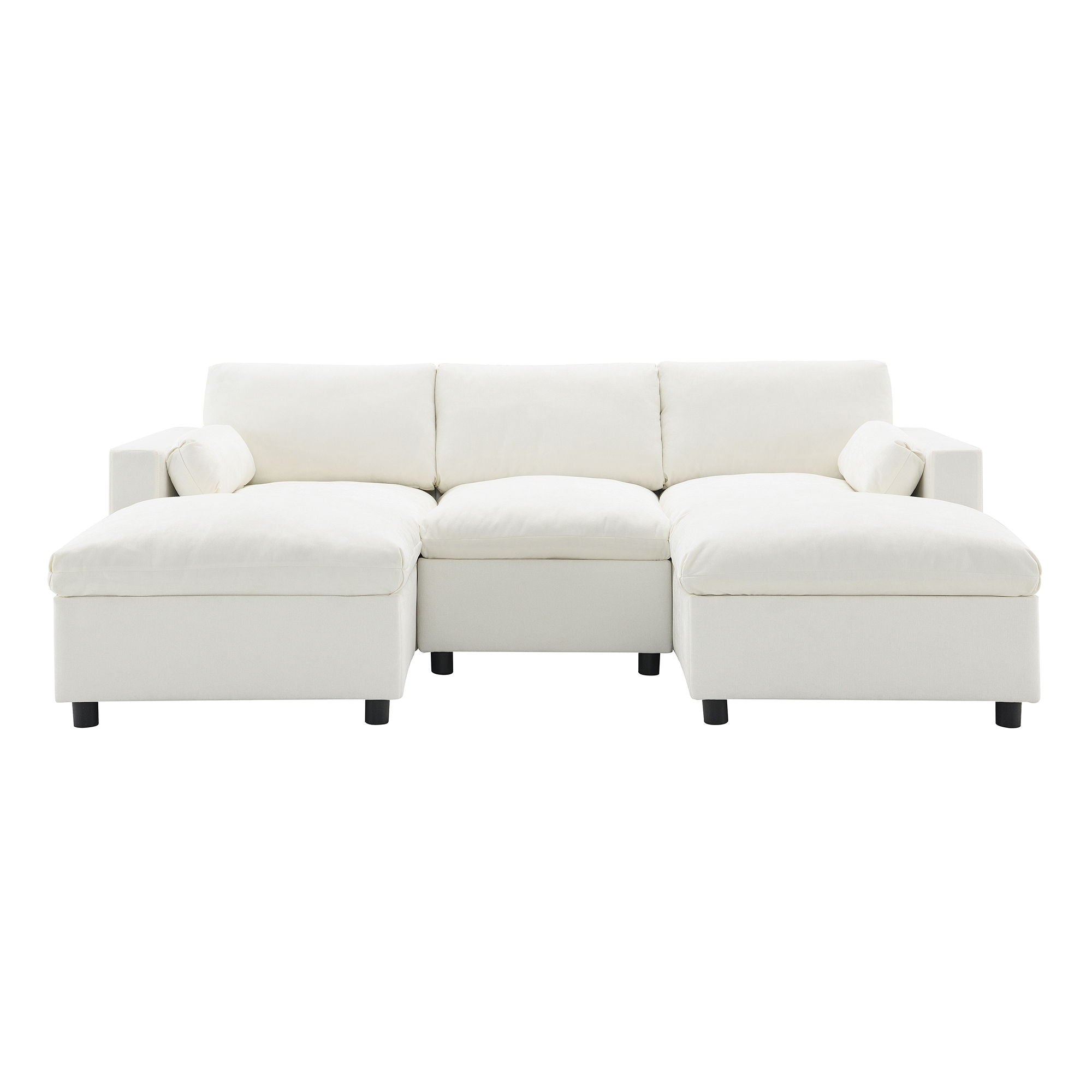 Modular Sectional With Storage Pockets, 5 Seat U Shaped Couch Set With Pillows Free Combination Modern Cloud Sofa With 2 Movable Ottoman - White