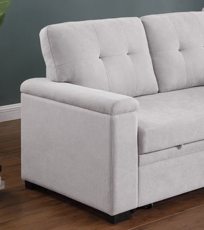 Lucca II - Woven Fabric Reversible Sleeper Sectional Sofa With Storage Chaise and Pocket Coil Seating - Light Gray