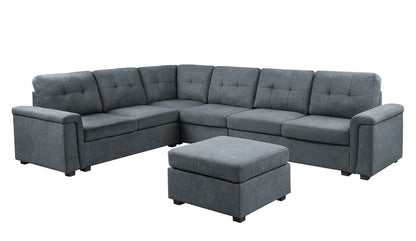 Isla - Woven Fabric 7 Seater Sectional Sofa With Ottoman - Gray