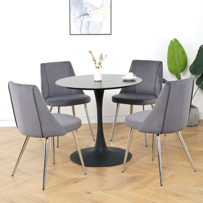 Modern Velvet Dining Chairs, Upholstered Accent Chairs With Chrome Legs For Home And Kitchen - Gray