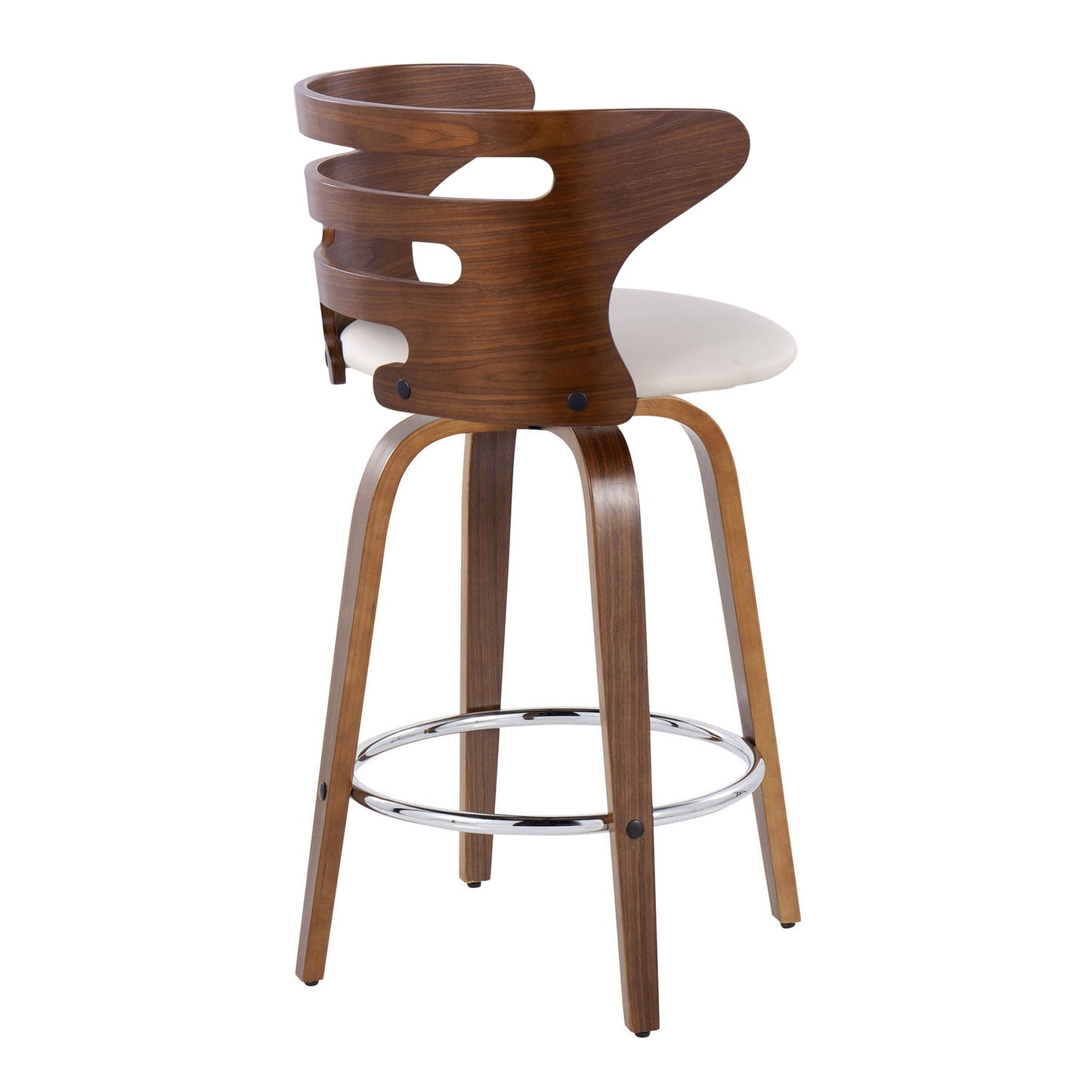 Cosini - Mid-Century Modern Fixed Height Barstool With Swivel With Round Footrest (Set of 2) - Walnut / Cream