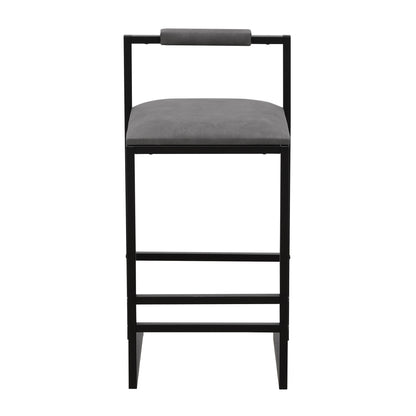 Modern Armless Metal Legs Kitchen Island Stools With Back Upholstered Chairs 2 Piece Set - Gray