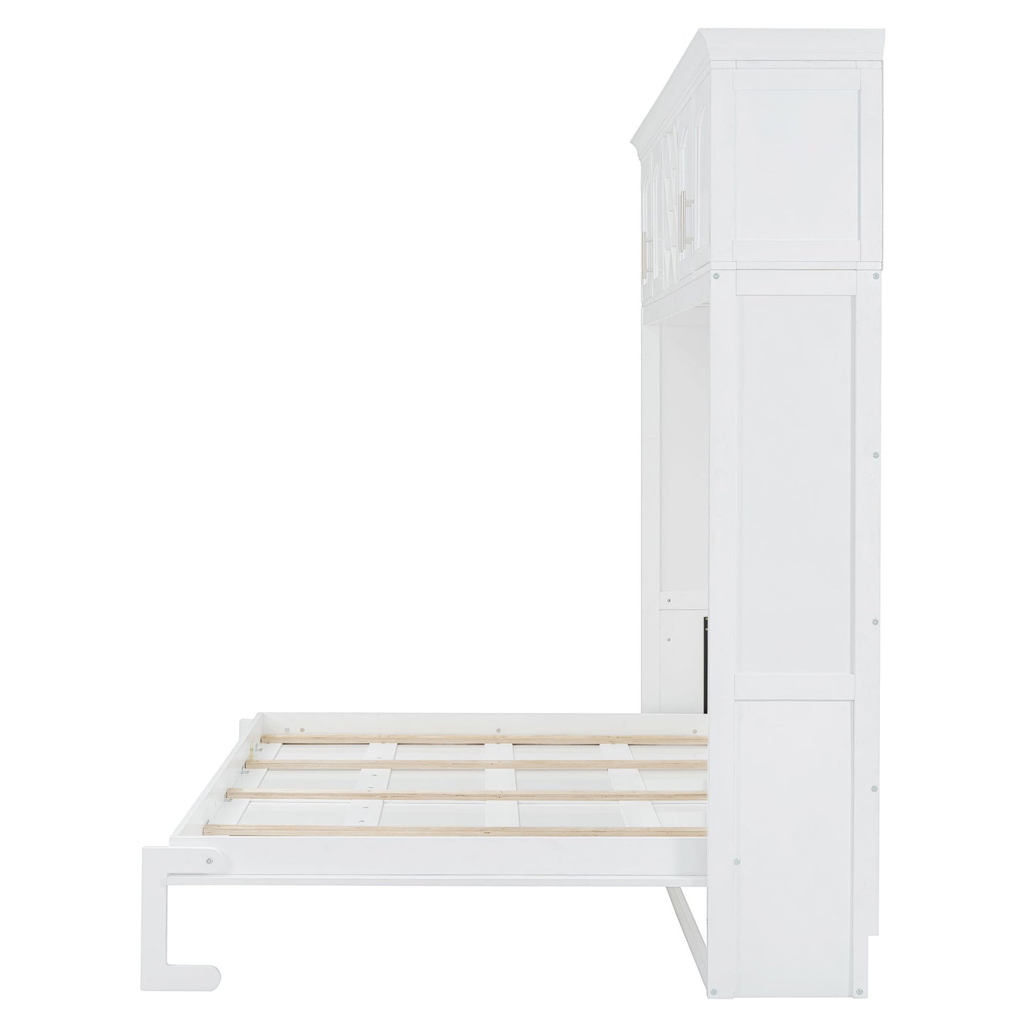 Queen Size Murphy Wall Bed With Top Cabinets & Wine Rack - White