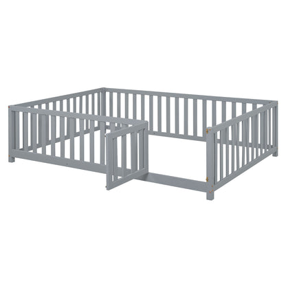 Full Size Daybed With Fence Guardrails And 2 Drawers - Gray