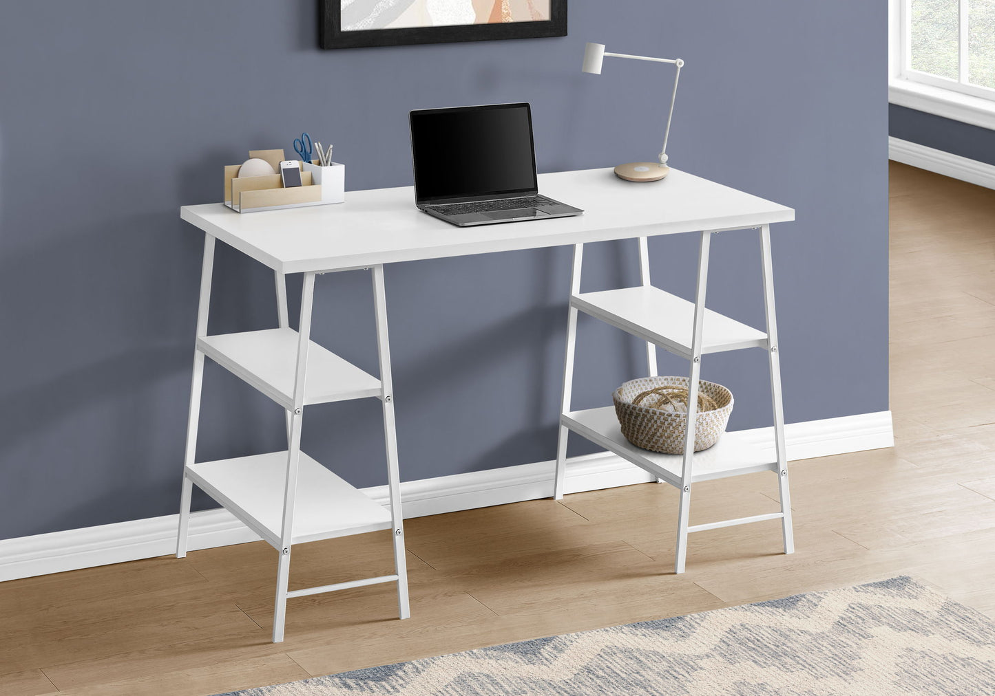 Computer Desk For Home Office, Laptop, Storage Shelves, Contemporary And Modern - White