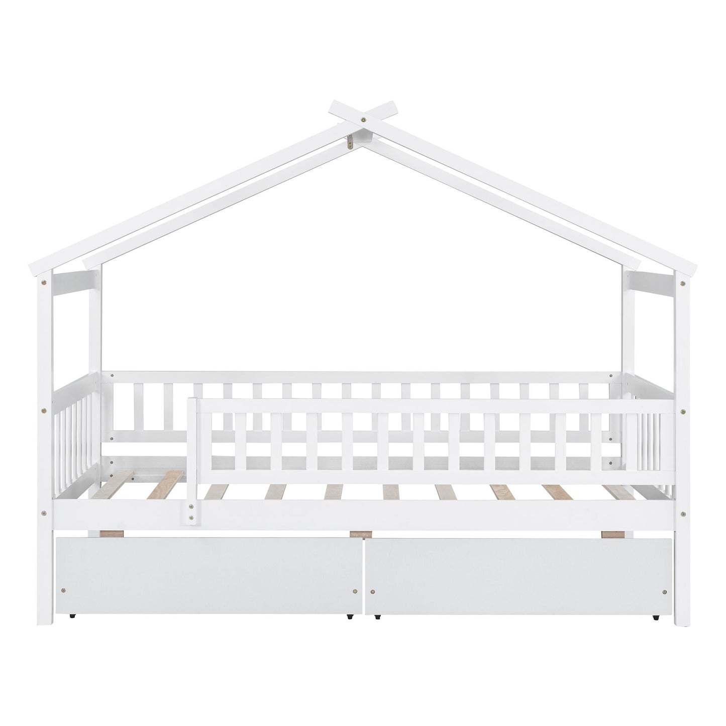 Twin Size House Bed With 2 Drawers - White