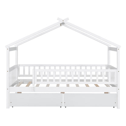 Twin Size House Bed With 2 Drawers - White