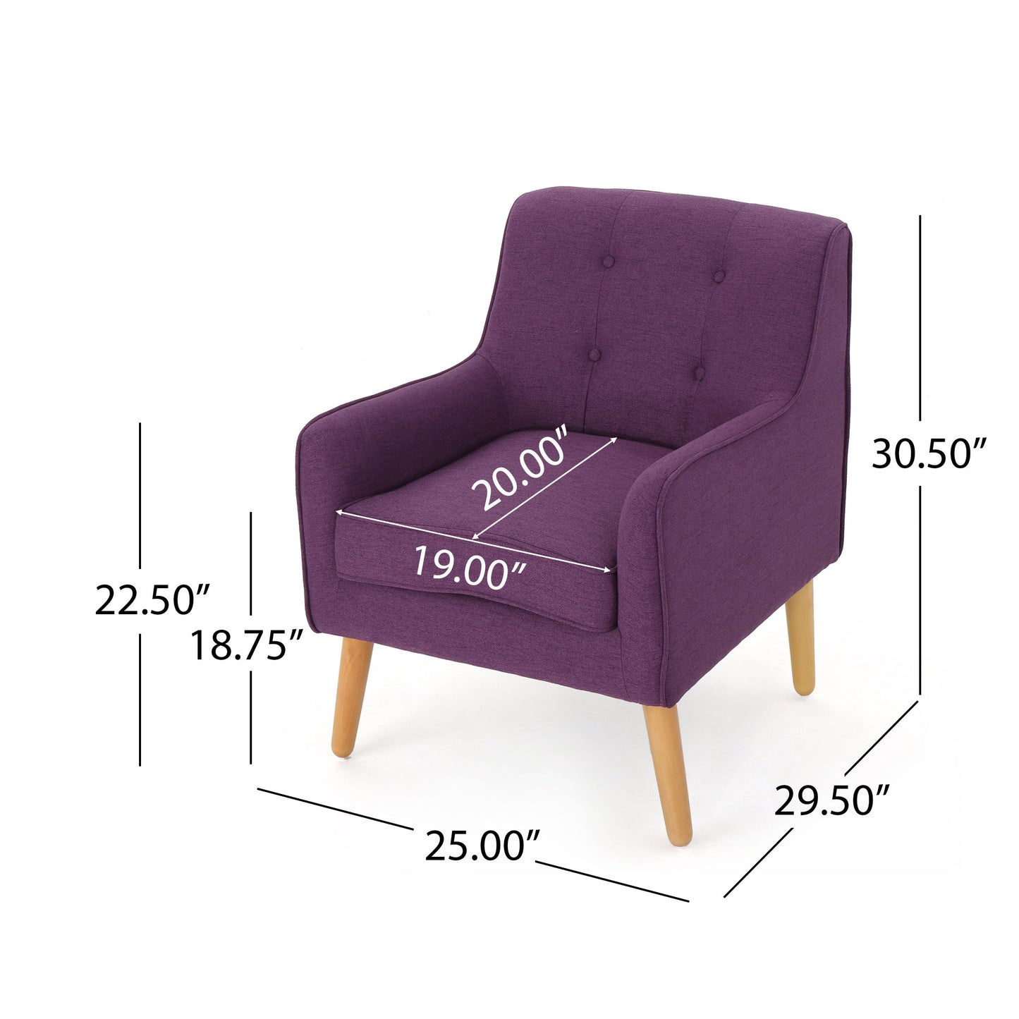 Modern Arm Chair With Tufted Back Fabric And Birch Wood Legs - Purple