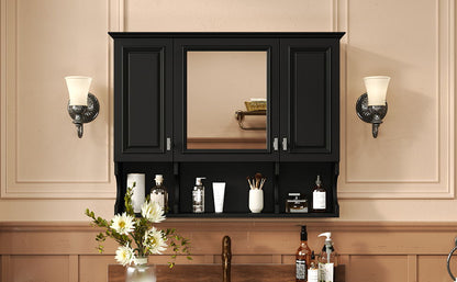 Wall Mounted Bathroom Medicine Cabinet, Modern Bathroom Wall Cabinet With Mirror, Mirror Cabinet With Open Shelves - Black