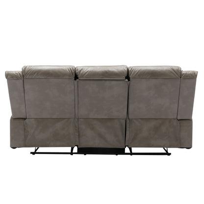 3 Seater Home Theater Recliner Manual Recliner Chair With A Led Light Strip Two Built-In Cup Holders For Living Room - Gray