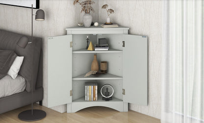 Triangle Bathroom Storage Cabinet With Adjustable Shelves, Freestanding Floor Cabinet For Home Kitchen - Gray