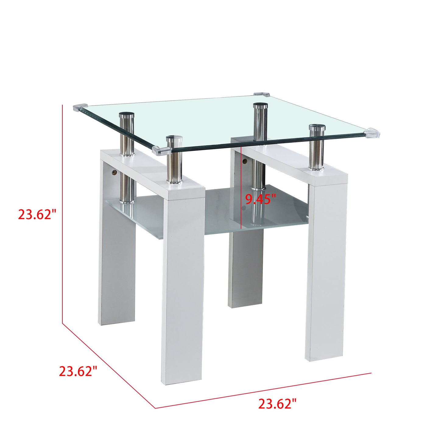 Clear Glass Top Side Table, End Table, Modern Design For Home - White