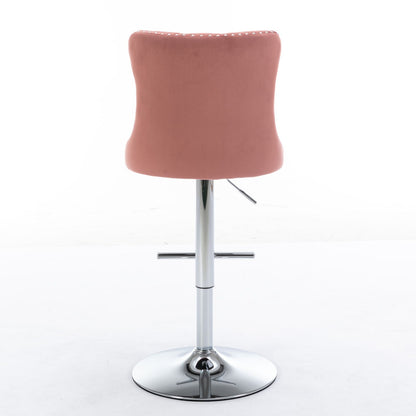 Swivel Velvet Barstools Adjusatble Seat Height From 25-33", Modern Upholstered Chrome Base Bar Stools With Backs Comfortable Tufted For Home Pub And Kitchen Island 1712Pk (Set of 2) - Pink