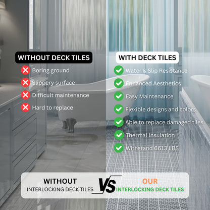 Interlocking Deck Tiles Plastic Waterproof Outdoor All Weather Anti-Slip Bathroom Shower Balcony Porch Strong Weight Capacity Upto 6613 Lbs, Rosette Pattern Pack Of 12 - Gray