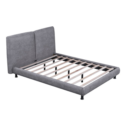 Queen Size Upholstered Platform Bed With 2 Large Headrests And Thick - Gray