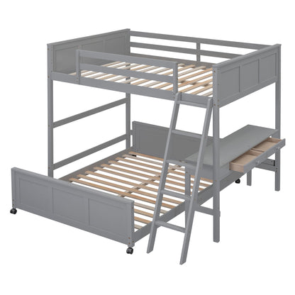 Full Over Full Bunk Bed With Desk - Gray