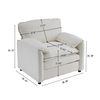 Oversized Reading Armchair With Thick Cushions, High Back Support - White