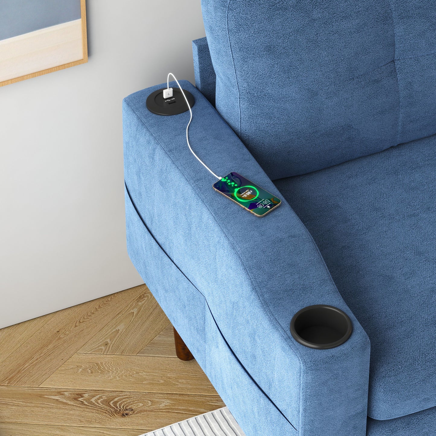 Convertible Combination Sofa, Sofa L Shaped, Sofa With Storage Cabinet Footstool, Living Room Sofa, Living Room 3 Seater Combination Sofa - Navy Blue