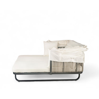 Outdoor Patio Daybed Rattan Daybed Outdoor Sunbed With Detachable Pillows For Patio, Backyard, Pool - Beige
