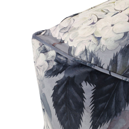 Hazel - Large Square Pouf With Flower Print - Gray