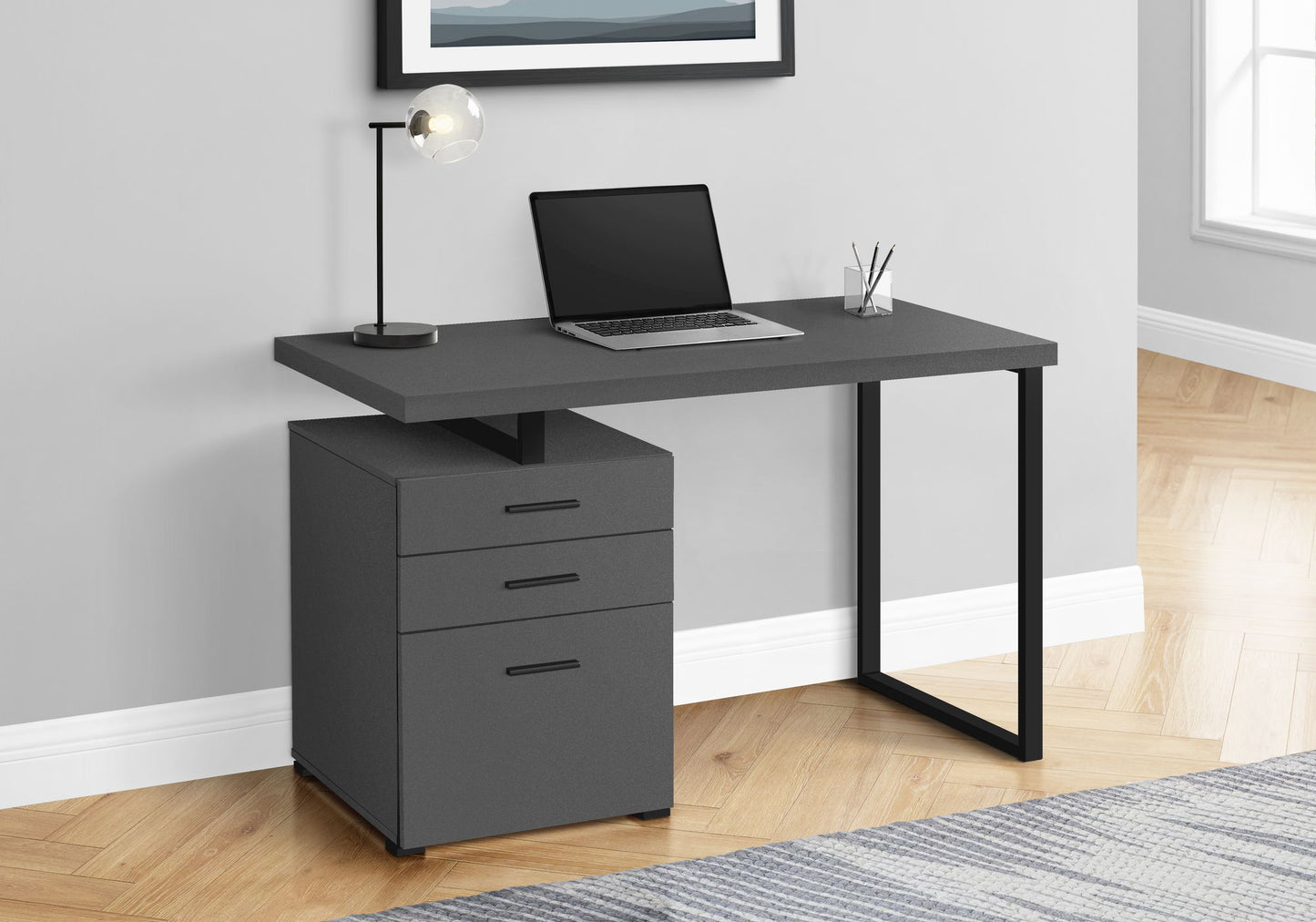 Computer Desk For Home Office, Laptop, Left, Right Set - Up, Storage Drawers, Contemporary / Modern - Gray