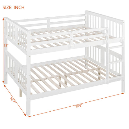 Full Over Full Bunk Bed With Ladder For Bedroom - White
